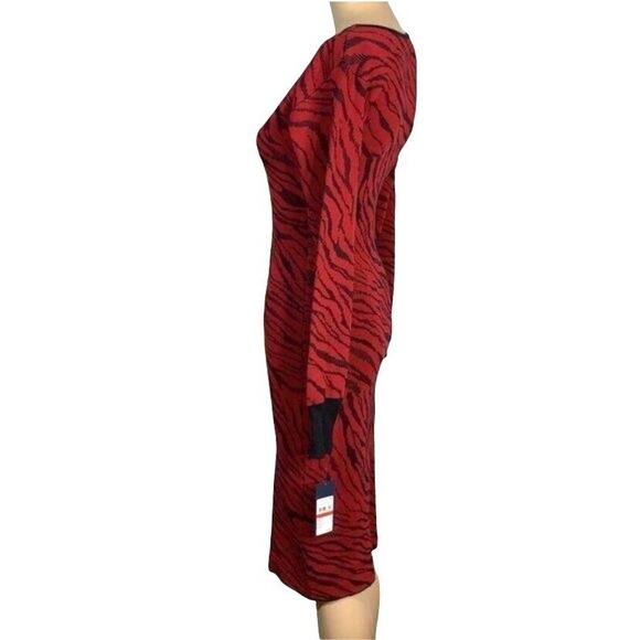 Rachel Roy Womens Sweater Dress Bernadette Knit Fitted Red Tiger Animal Print XS - Picture 7 of 12